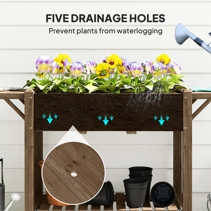 Wooden Raised Planter with Lockable Wheels, Liner, Carbonised