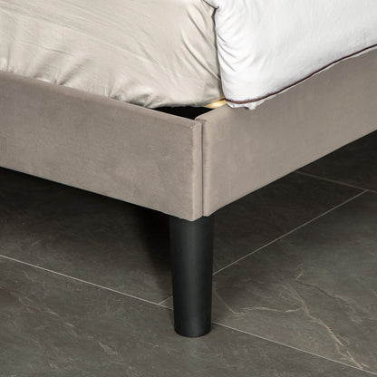 Double Bed Frame with 5-Level Adjustable Headboard Wooden Slats