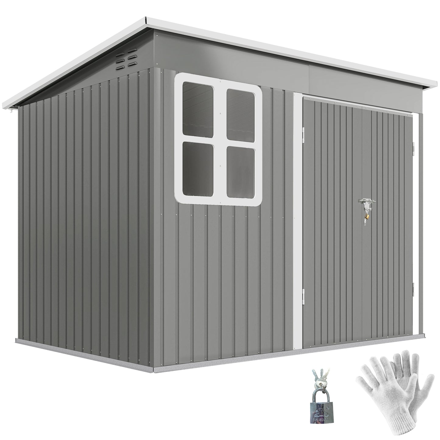 8.5 x 6ft Galvanised Steel Garden Shed with Foundation Kit, Grey