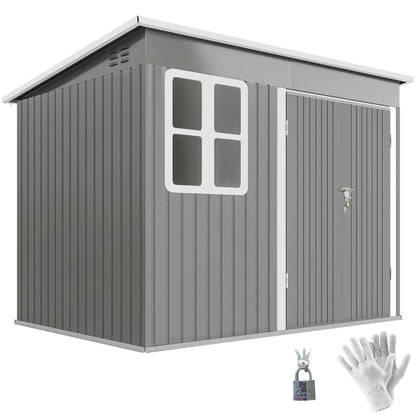 8.5 x 6ft Galvanised Steel Garden Shed with Foundation Kit, Grey