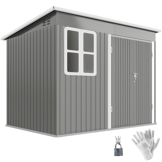 8.5 x 6ft Galvanised Steel Garden Shed with Foundation Kit, Grey