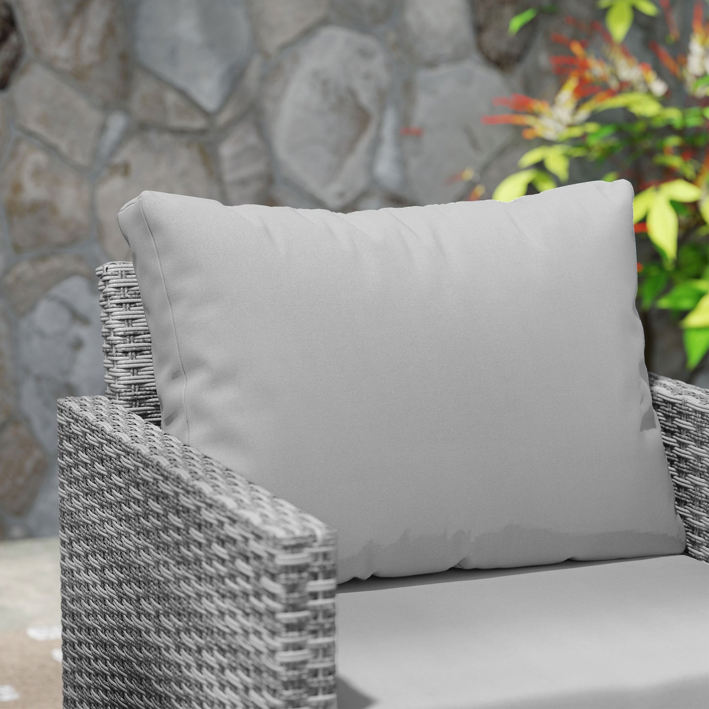 3PCS Rattan Bistro Set Glass Top Table and Chairs with 4 Cushions Grey