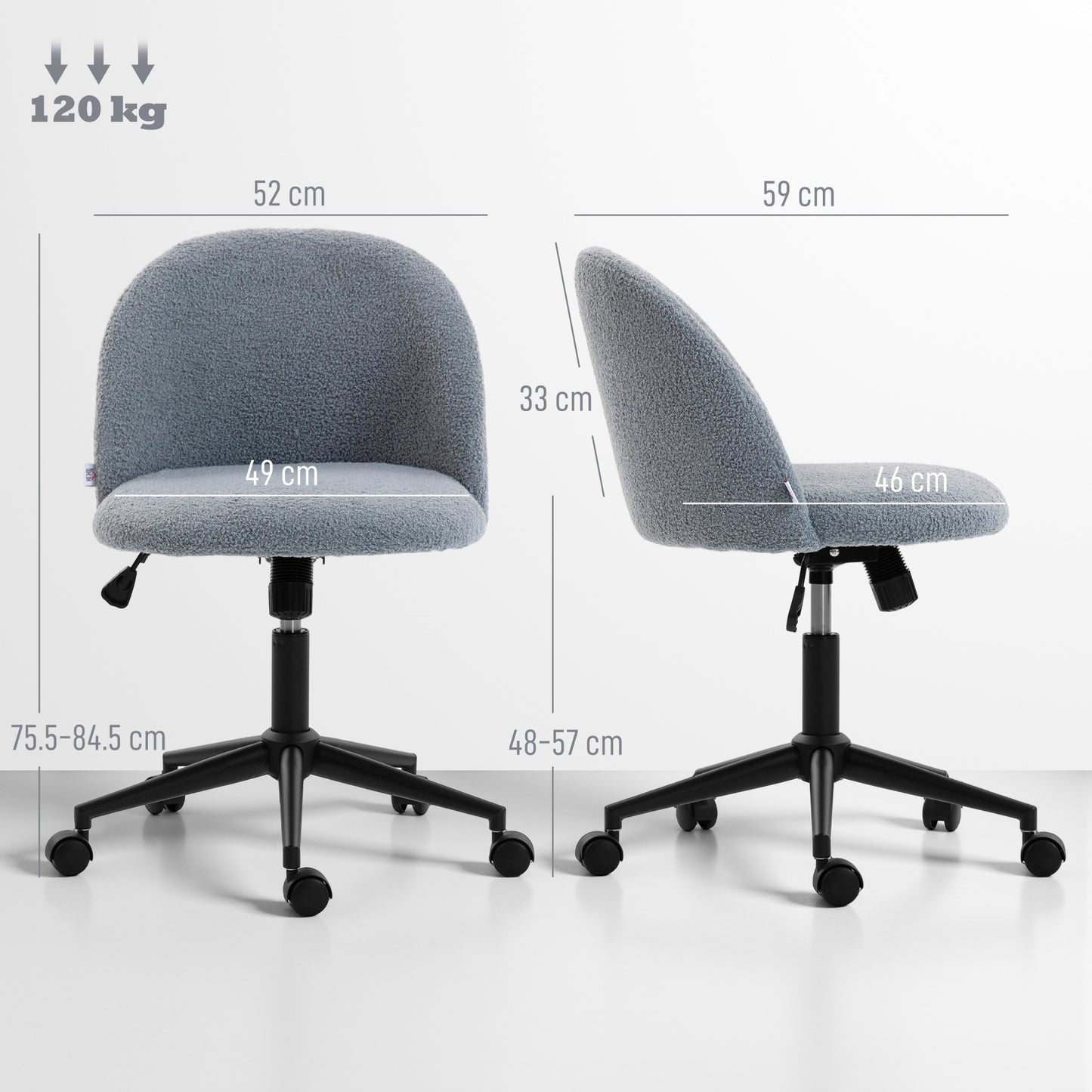 Desk Chair, Fluffy Swivel Office Chair for Makeup Vanity, Grey