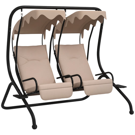 Canopy Swing 2 Separate Relax Chairs w/ Handrails, Cup Holders Beige