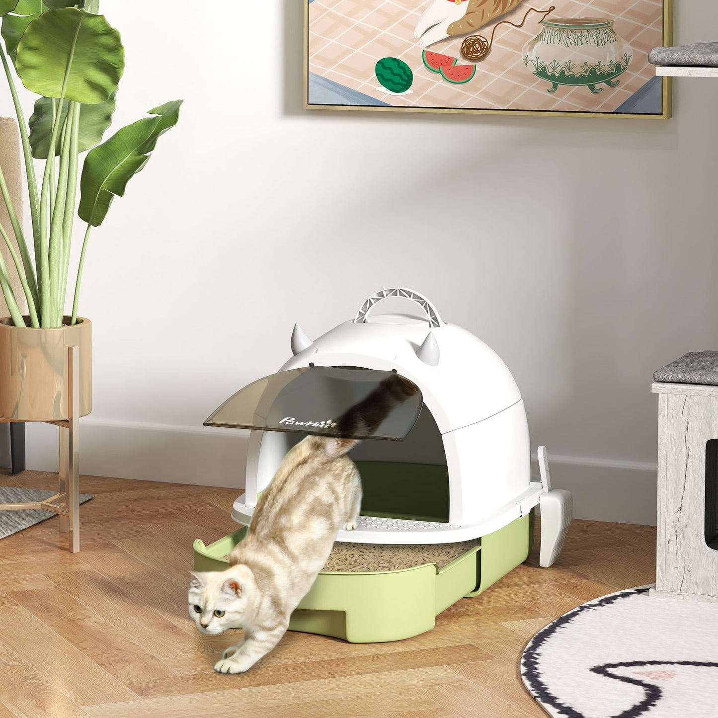 Cat Litter Tray w/ Lid, Enclosed Cat Litter Box w/ Pull-Out Drawer