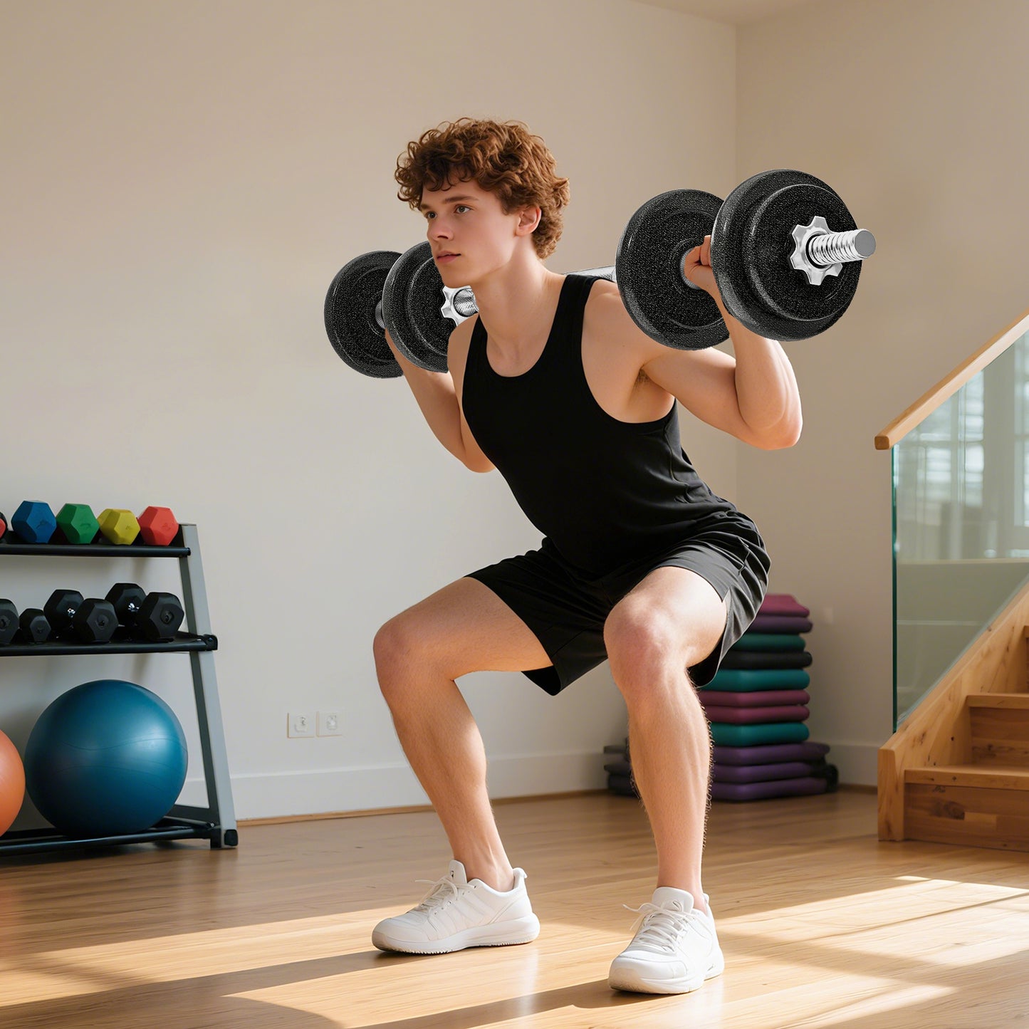 2-in-1 Adjustable Dumbbells Set, 20kg Weights Dumbbells Set