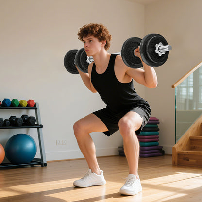 2-in-1 Adjustable Dumbbells Set, 20kg Weights Dumbbells Set