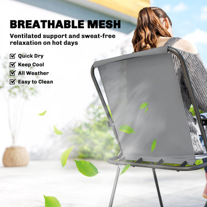 8 Piece Garden Dining Set with 6 Folding Chairs and Umbrella, Grey