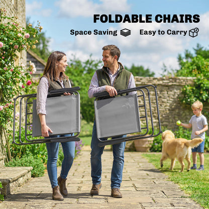 8 Piece Garden Dining Set with 6 Folding Chairs and Umbrella, Grey