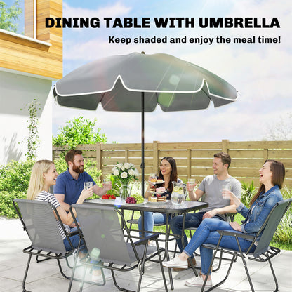 8 Piece Garden Dining Set with 6 Folding Chairs and Umbrella, Grey
