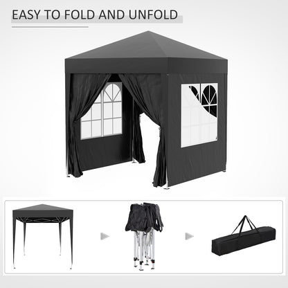 Outsunny 2m x 2m Garden Pop Up Gazebo Marquee Party Tent Wedding Awning Canopy New With free Carrying Case Black + Removable 2 Walls 2 Windows