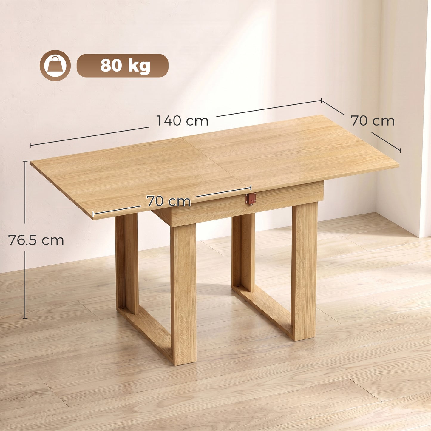 Folding Dining Table Under-Table Storage 140cm Oak