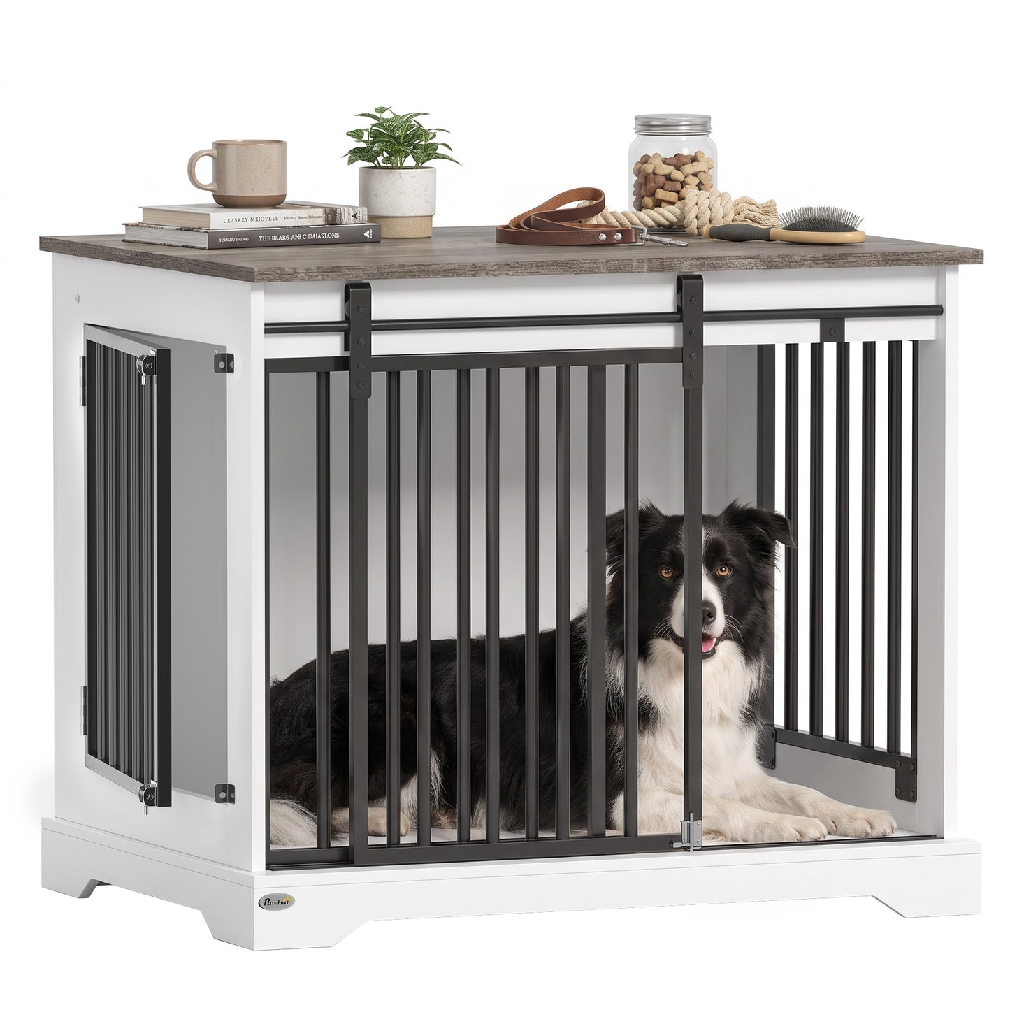 80 cm Dog Crate Furniture with Sliding Barn Door