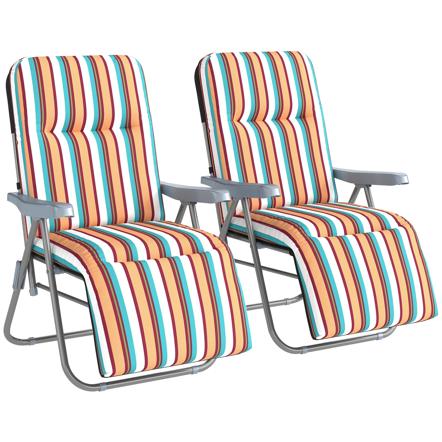 Set of 2 Adjustable Sun Lounger Recliner Reclining Seat Multicolour