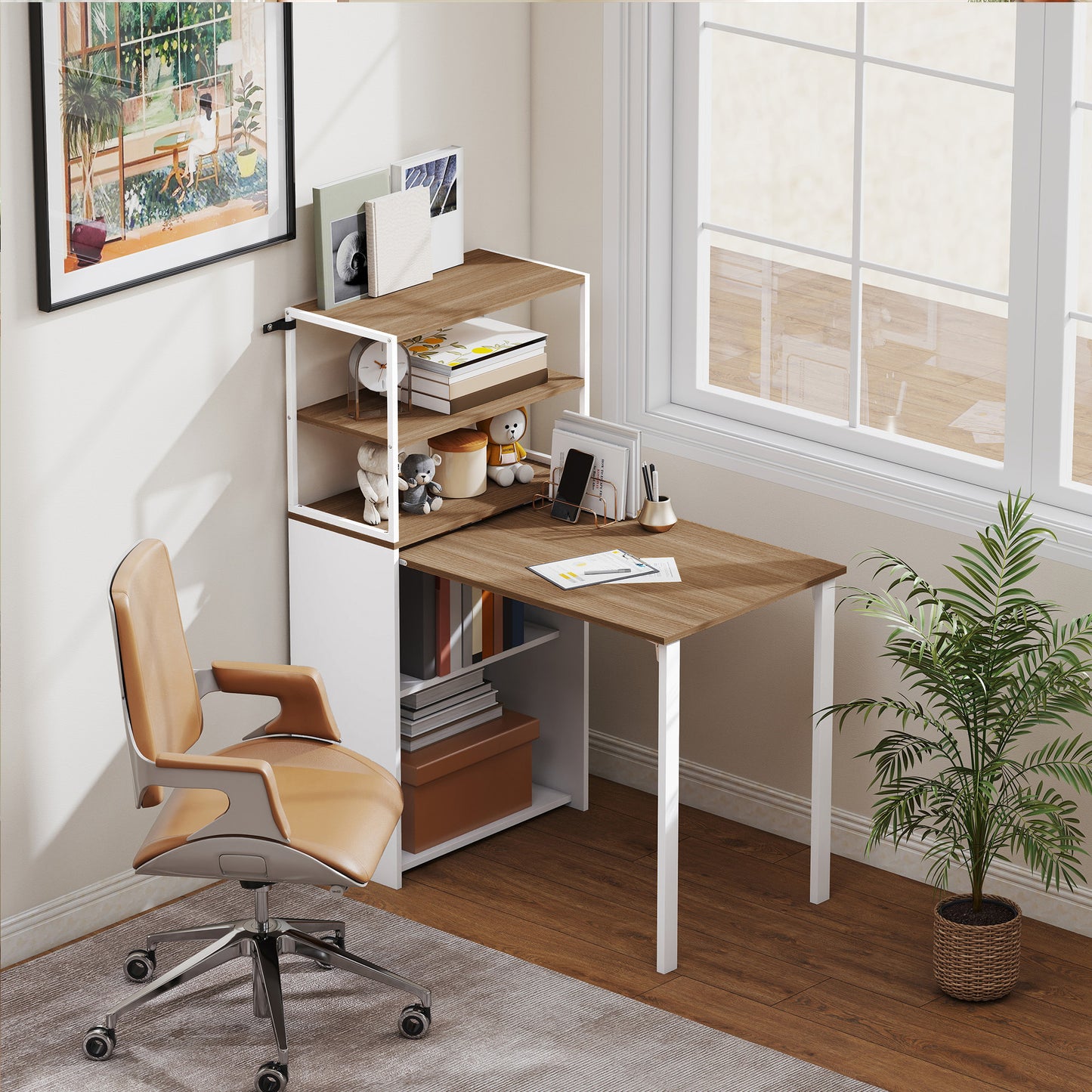 Foldable Computer Desk, Home Office Desk for Small Spaces, Natural