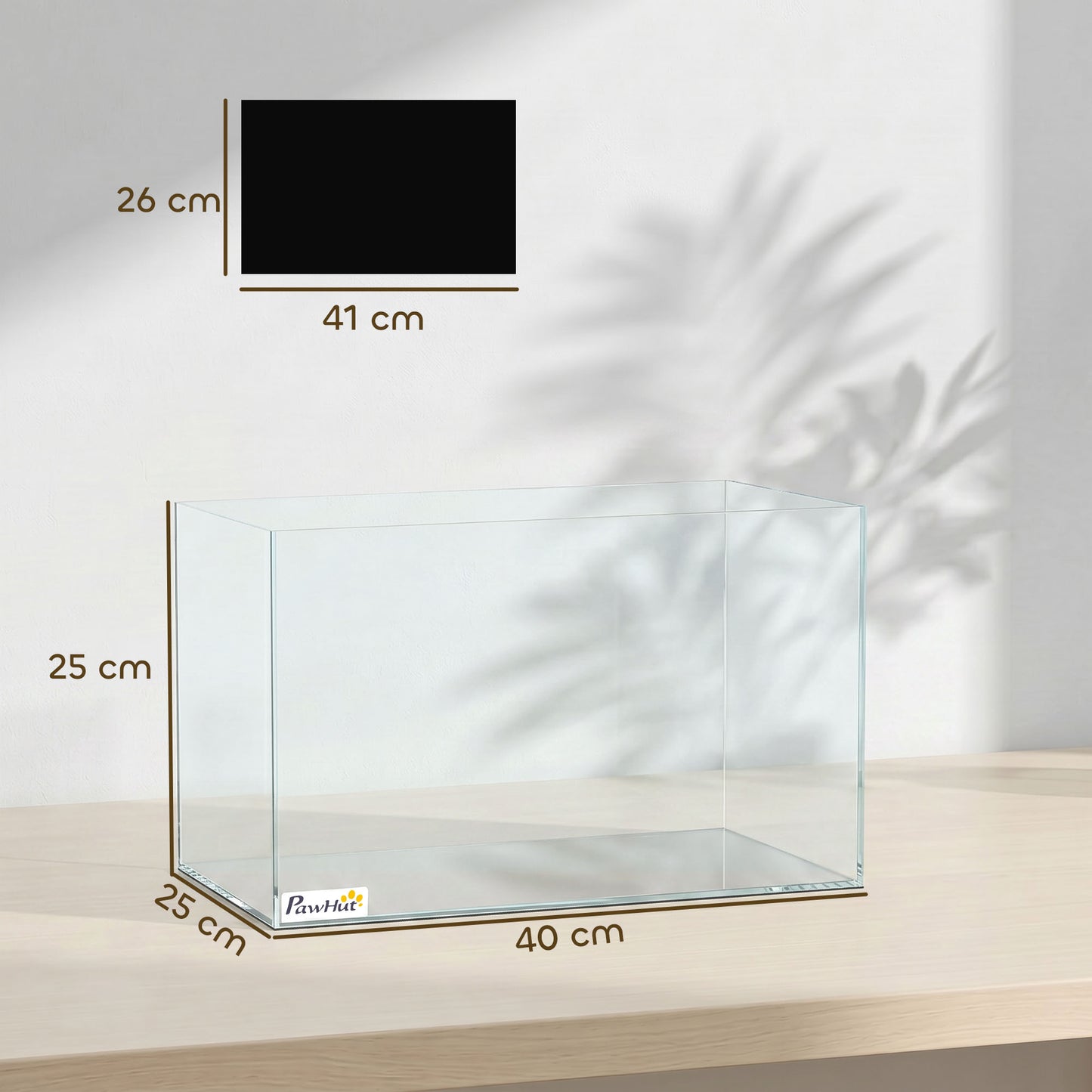 24L Fish Tank, Glass Aquarium, Small Fish Tank with Protective Base Mat, for Shrimps, Turtles, Transparent, 40 x 25 x 25 cm