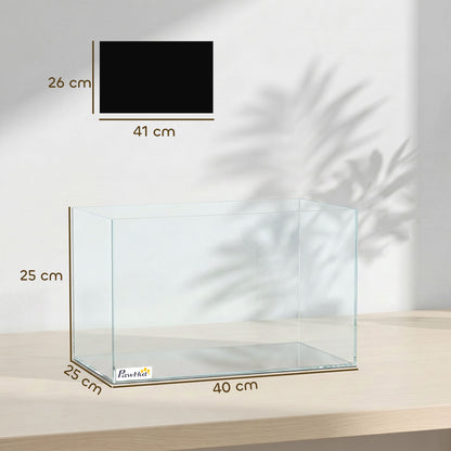 24L Fish Tank, Glass Aquarium, Small Fish Tank with Protective Base Mat, for Shrimps, Turtles, Transparent, 40 x 25 x 25 cm