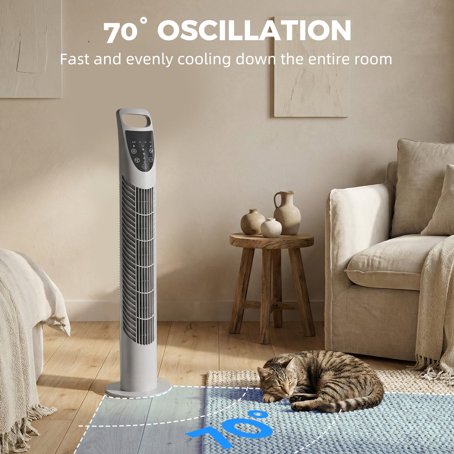 78.5cm Oscillation Tower Fan with Remote Control 3-Speed Wind Grey