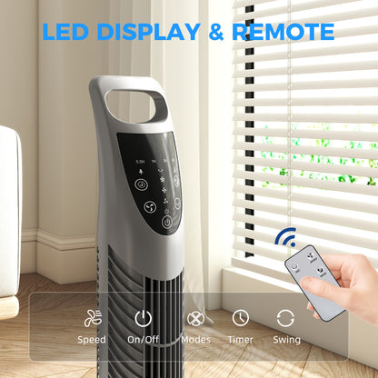 78.5cm Oscillation Tower Fan with Remote Control 3-Speed Wind Grey