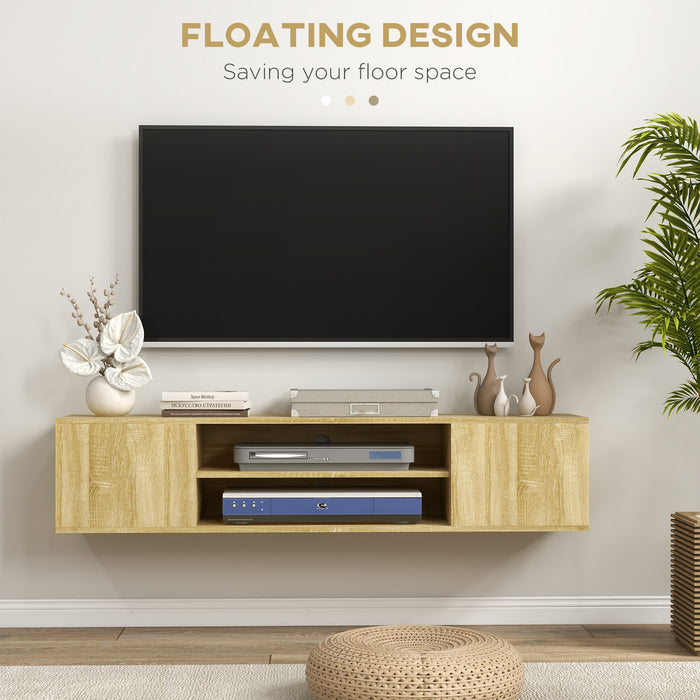 Floating TV Stand Cabinet for TVs up to 60 Inch, Media Entertainment Center with Open Shelf, Storage Cupboard, Natural Wood Effect