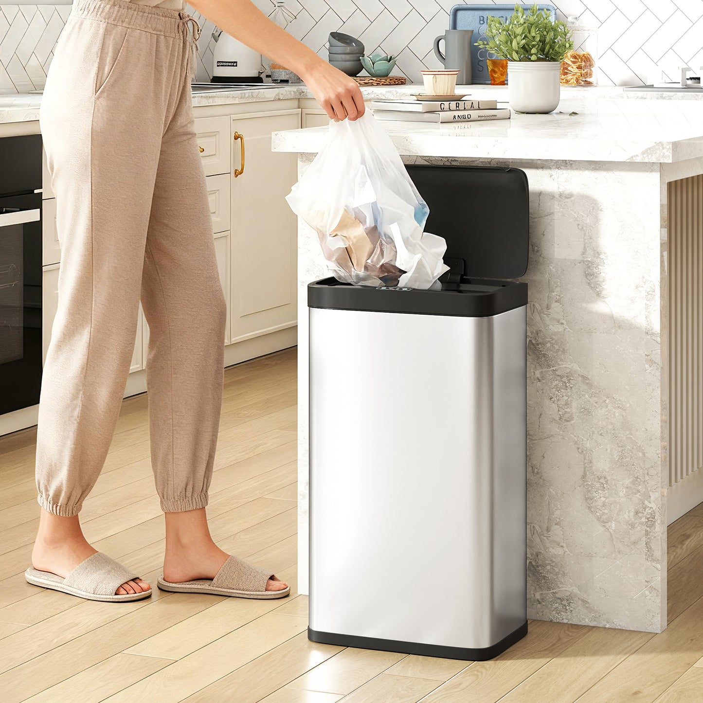 45L Sensor Bin, Stainless Steel Kitchen Bin with Automatic Close