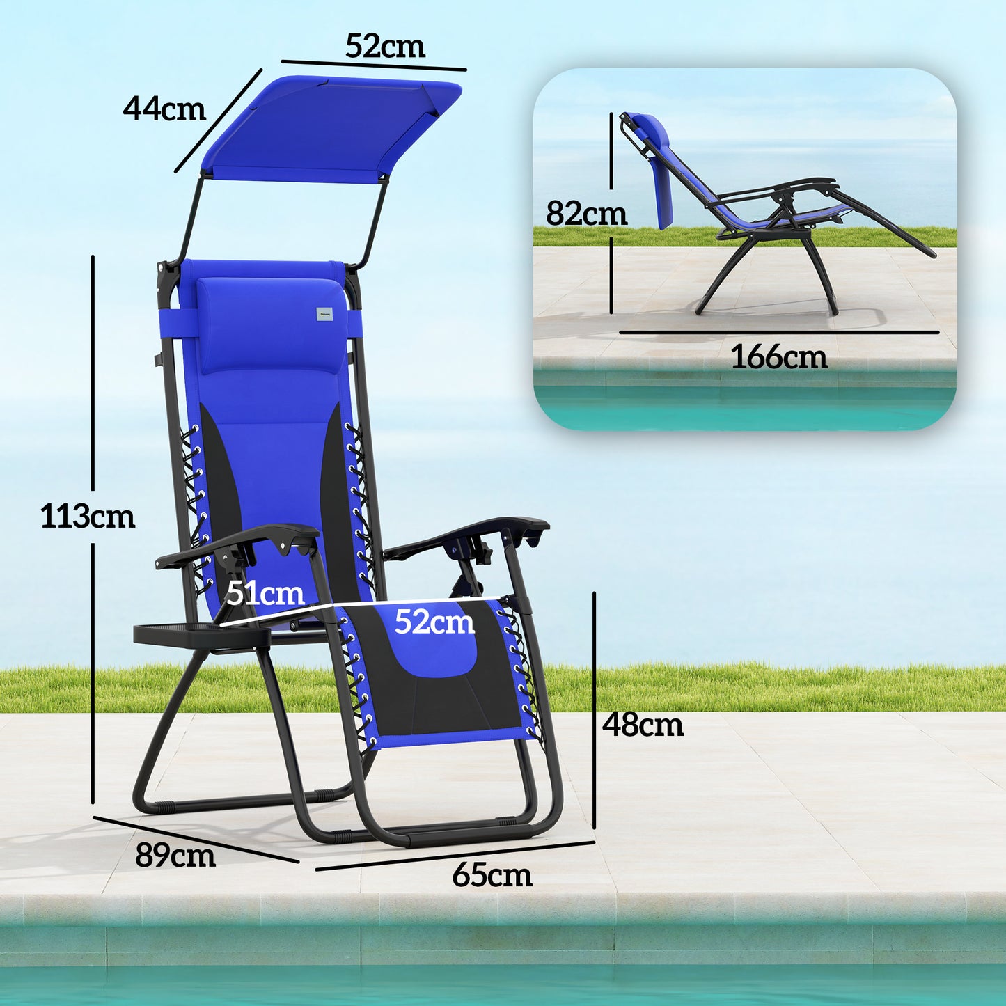 Zero Gravity Lounger Chair, Folding Reclining Chair, Blue