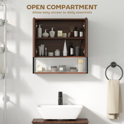 Industrial Bathroom Cabinet with 2 Mirrored Doors Open Shelf, Natural