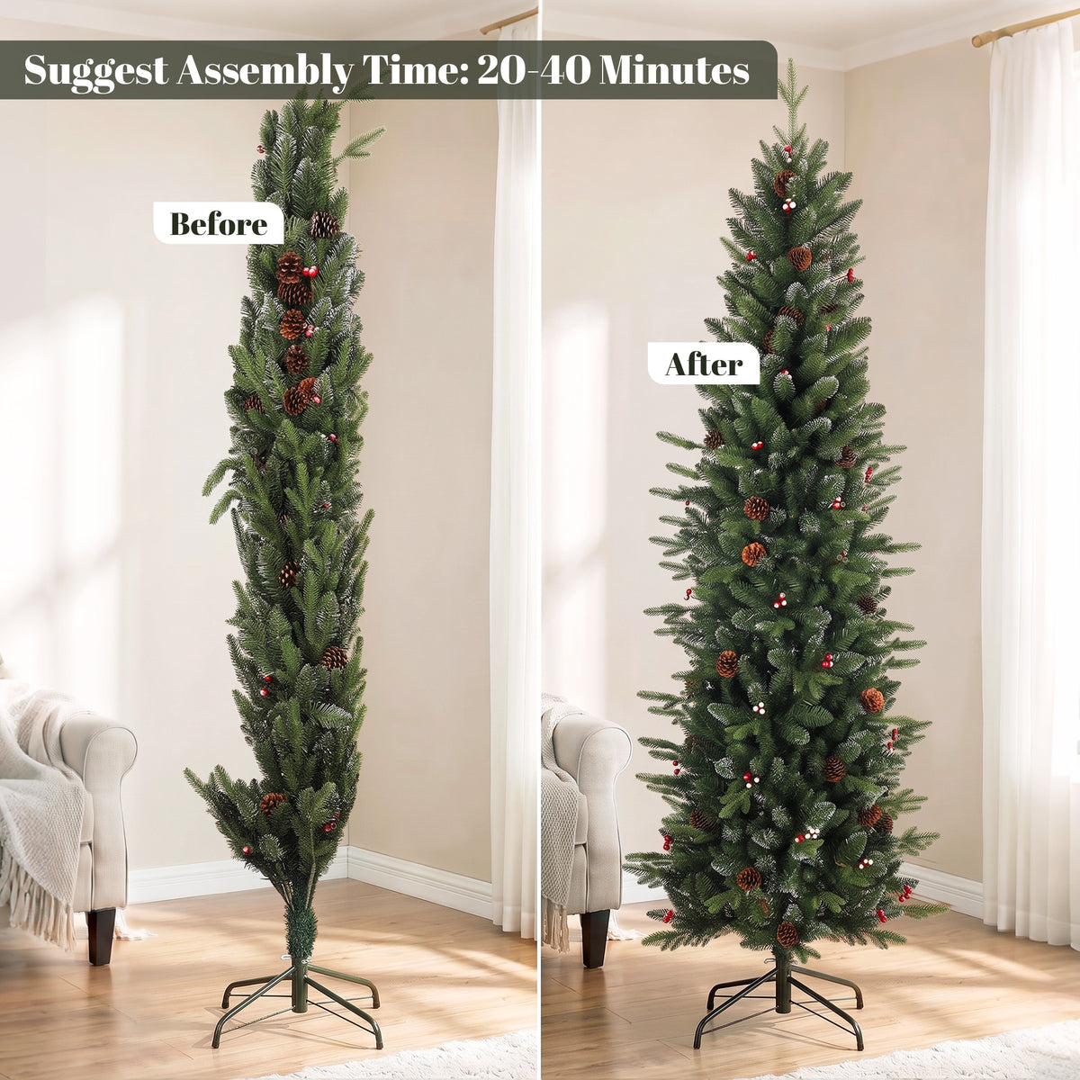 Slim Gracious Pine Xmas Tree with 904 Branch Tips, Green