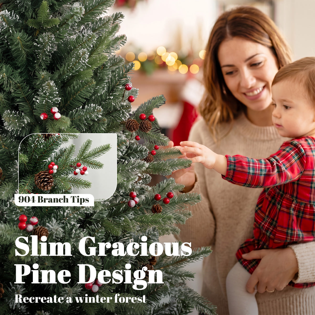Slim Gracious Pine Xmas Tree with 904 Branch Tips, Green