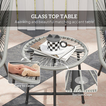 Rattan Bistro Set, Small Balcony Furniture with Cushion, Light Grey