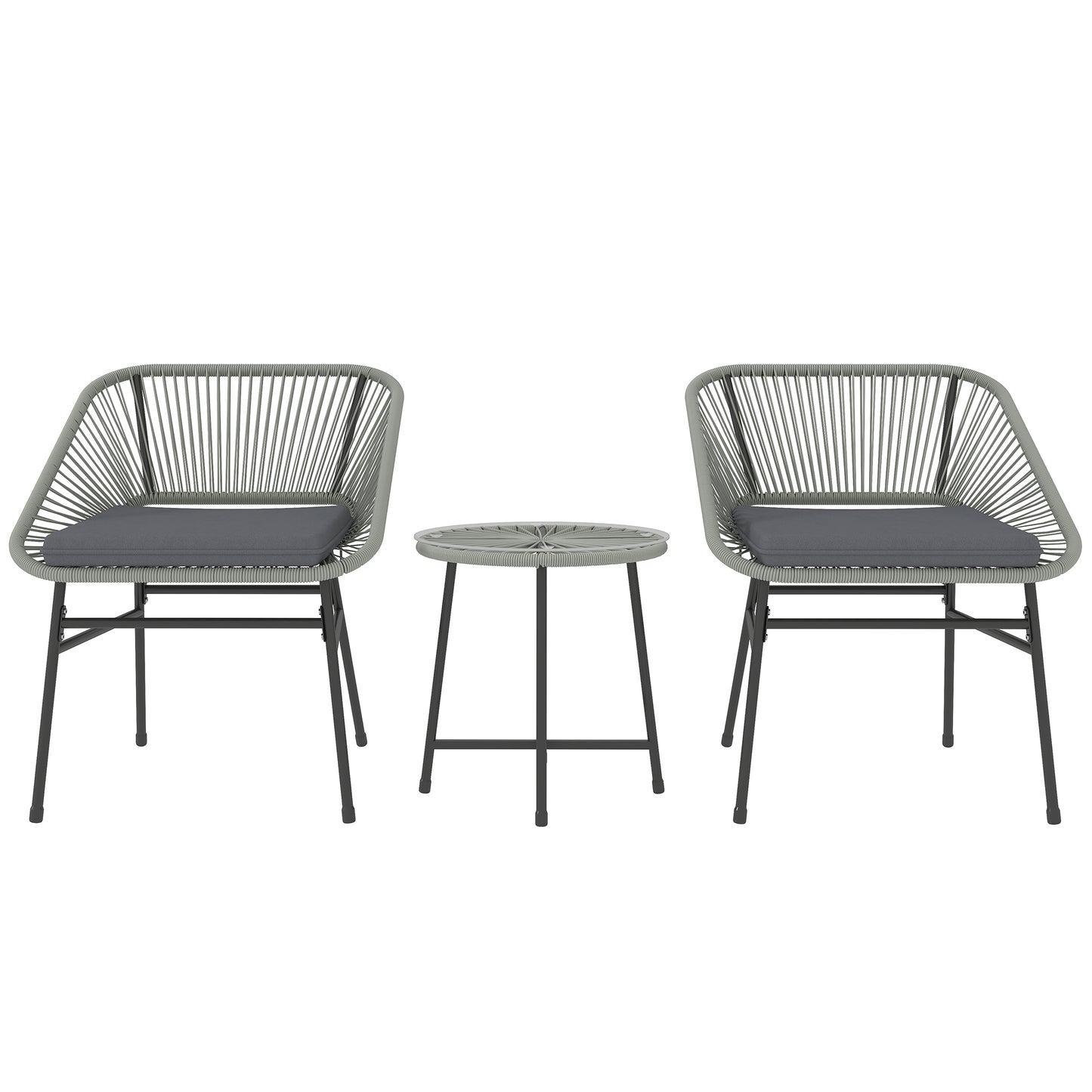 Rattan Bistro Set, Small Balcony Furniture with Cushion, Light Grey
