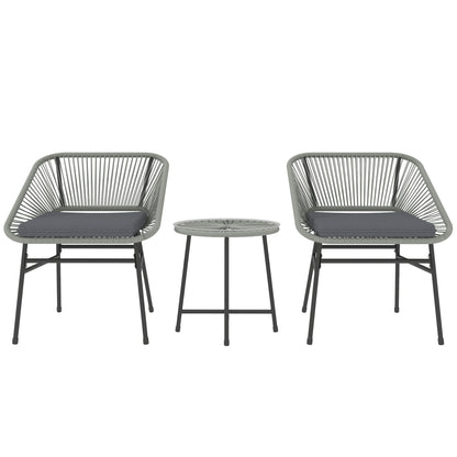 Rattan Bistro Set, Small Balcony Furniture with Cushion, Light Grey
