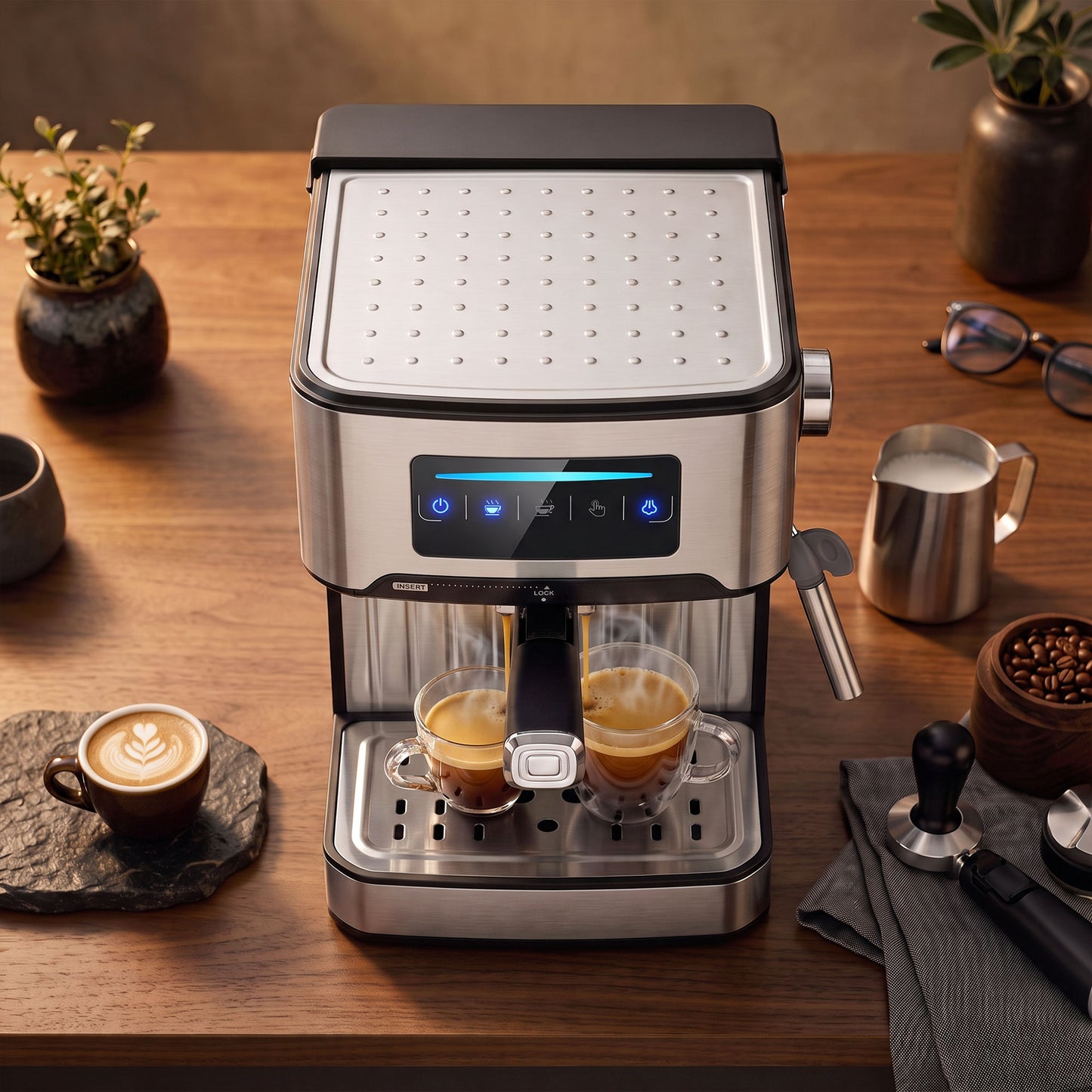 Espresso Machine, 20-Bar, 1.6 L Tank, LED Touch, Black