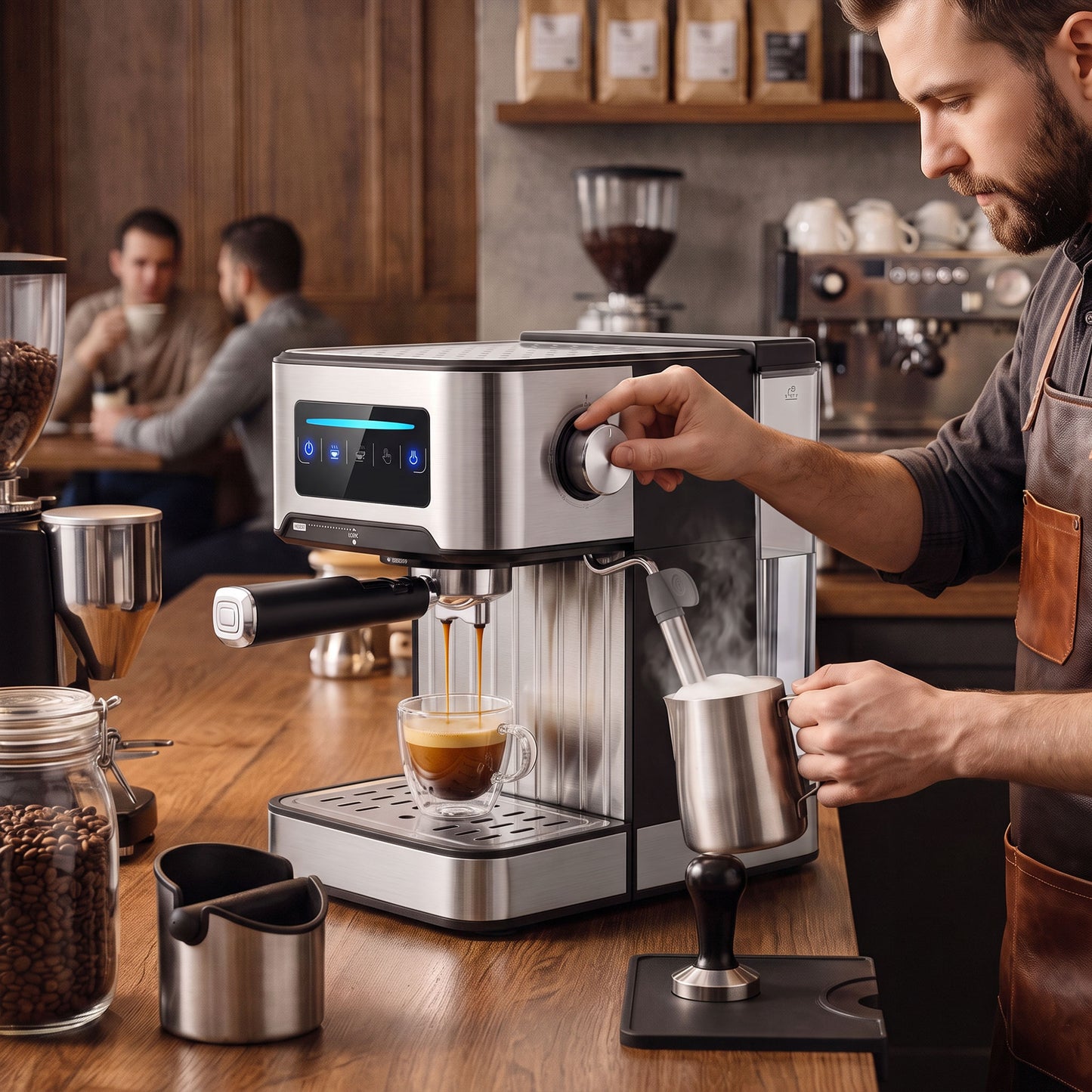 Espresso Machine, 20-Bar, 1.6 L Tank, LED Touch, Black