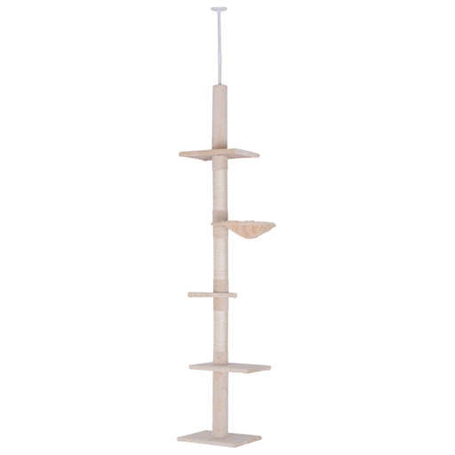 Floor to Ceiling Cat Tree 5-Tier Kitty Tower Activity Center Scratching Post 230-260cm