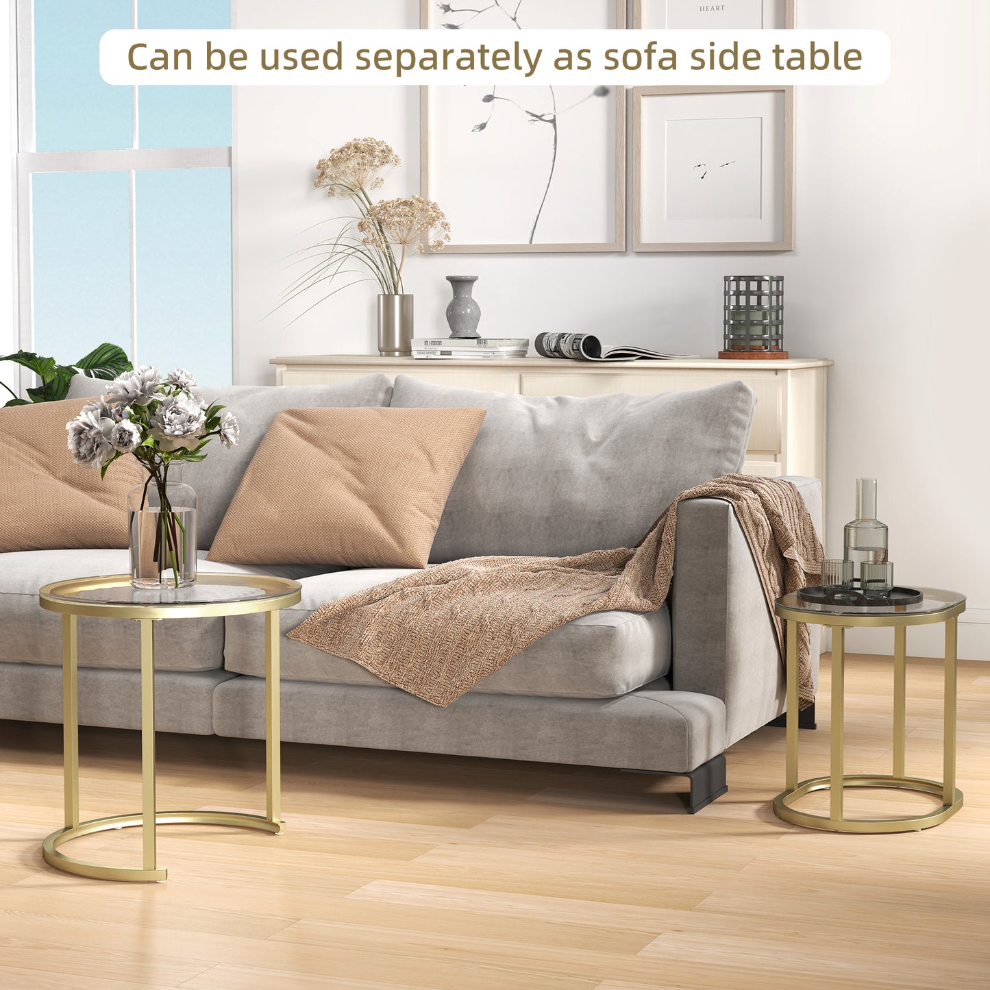 2 Pcs Modern Coffee Table with Tempered Glass Side Tables Clear