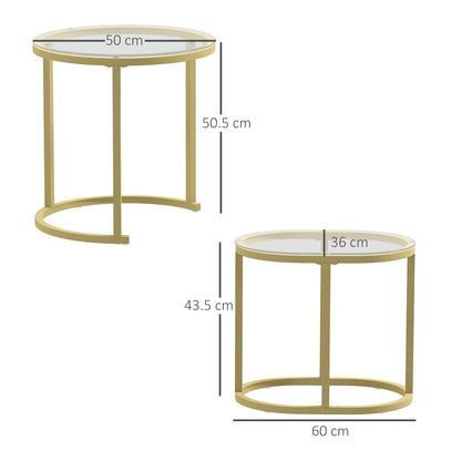 2 Pcs Modern Coffee Table with Tempered Glass Side Tables Clear