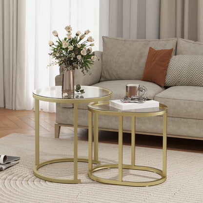 2 Pcs Modern Coffee Table with Tempered Glass Side Tables Clear