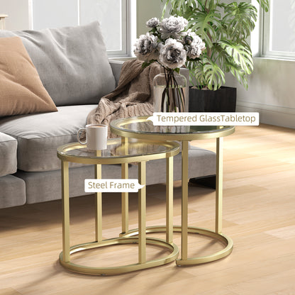 2 Pcs Modern Coffee Table with Tempered Glass Side Tables Clear