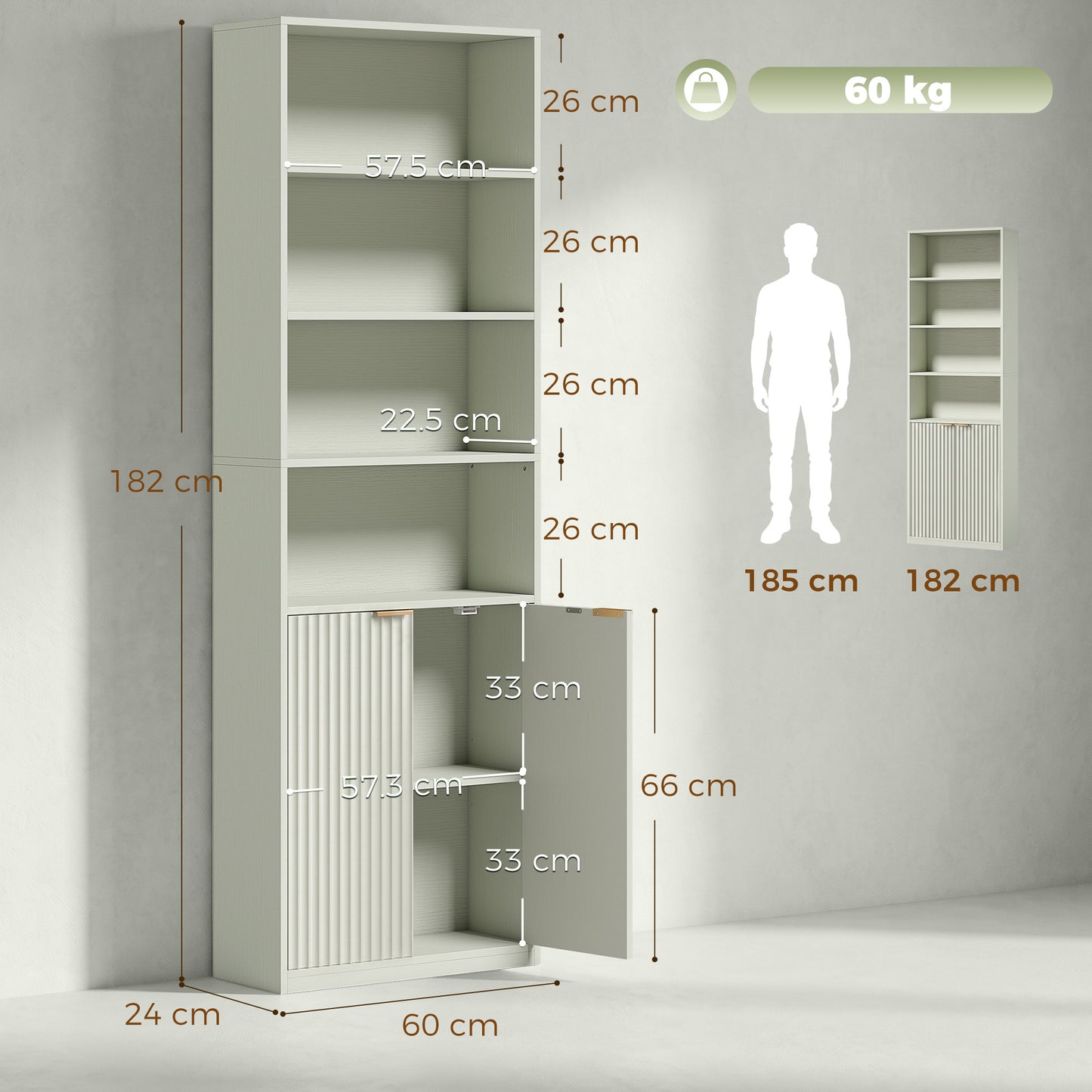 6-Tier Tall Bookcase with Adjustable Shelf Cabinet, Light Green
