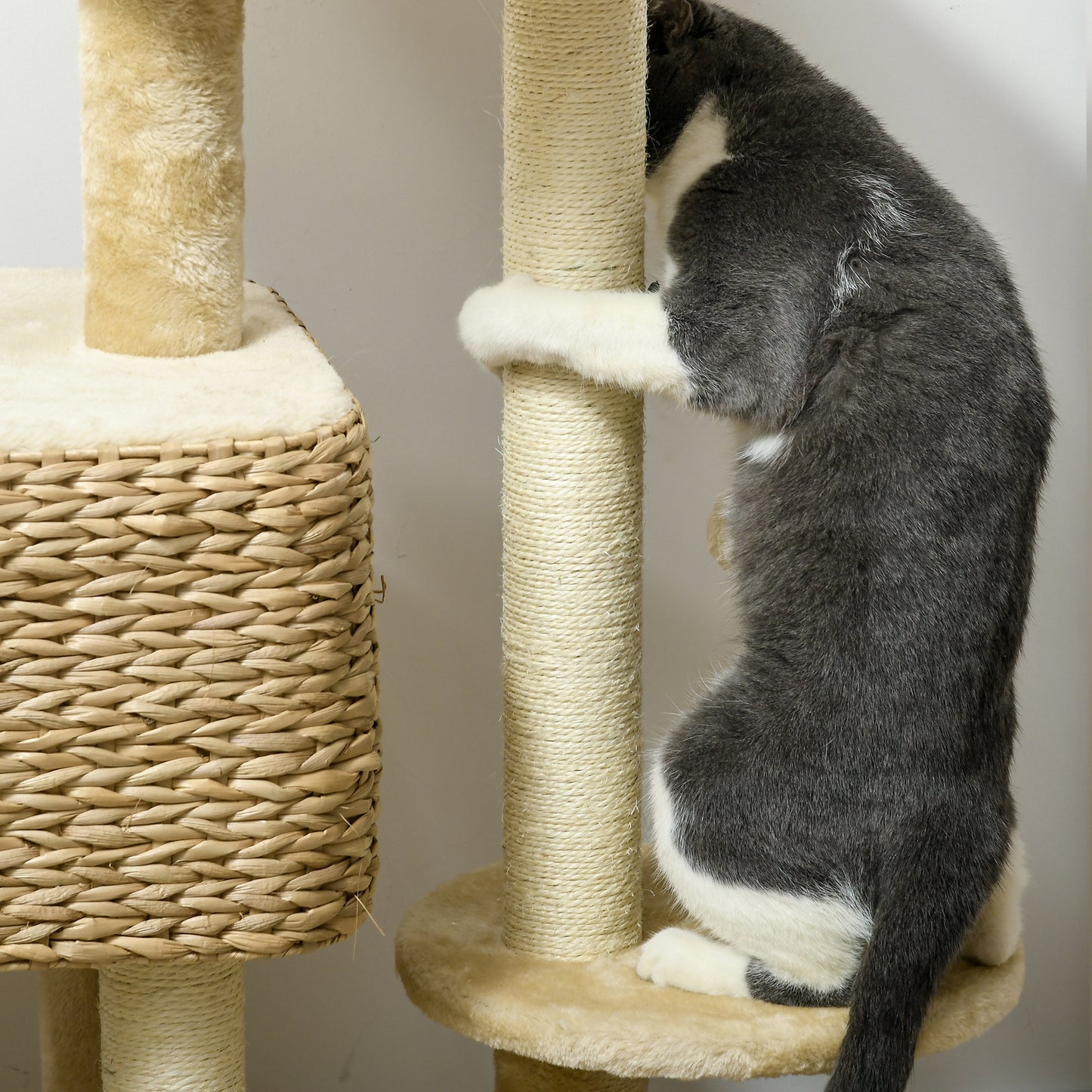 Multi-Level Cat Tree with Scratching Post Condo Bed Ramp, 95cm, Beige