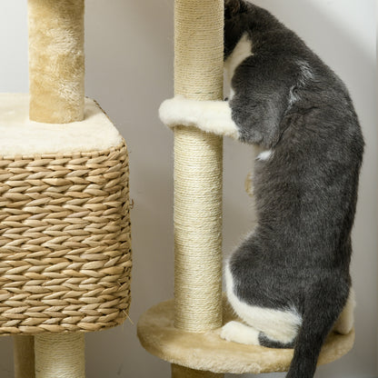 Multi-Level Cat Tree with Scratching Post Condo Bed Ramp, 95cm, Beige