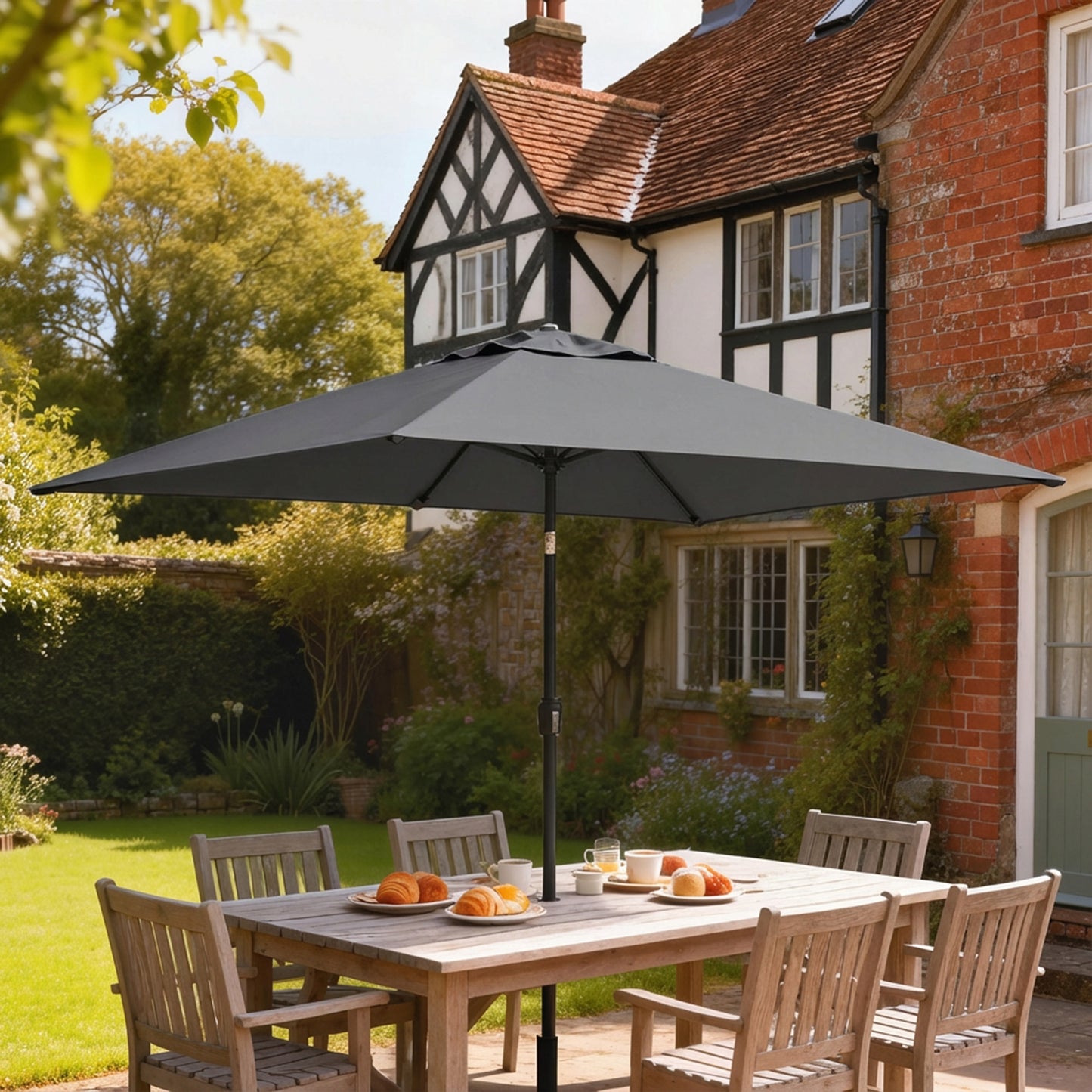 Garden Parasol, Outdoor Umbrella with Tilt Function, Dark Grey