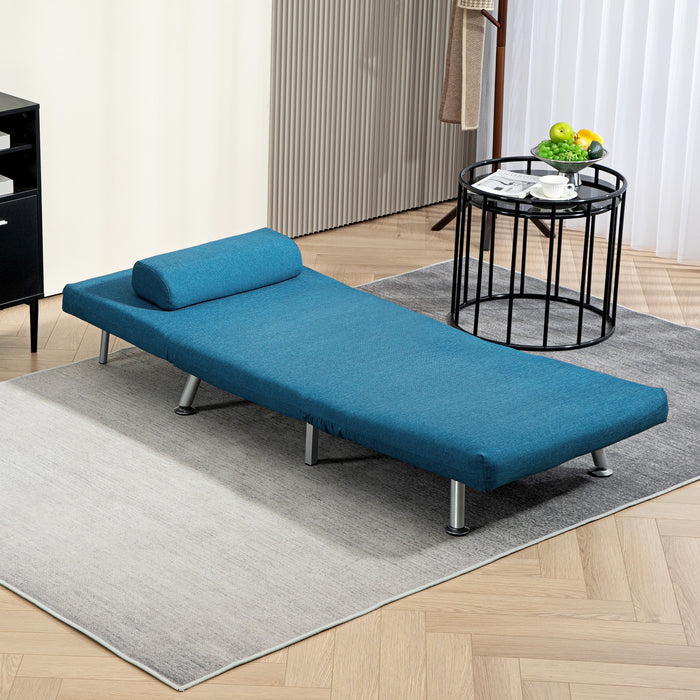 Single Sofa Bed, 1 Person Sleeper Foldable Lounge with Pillow, Blue