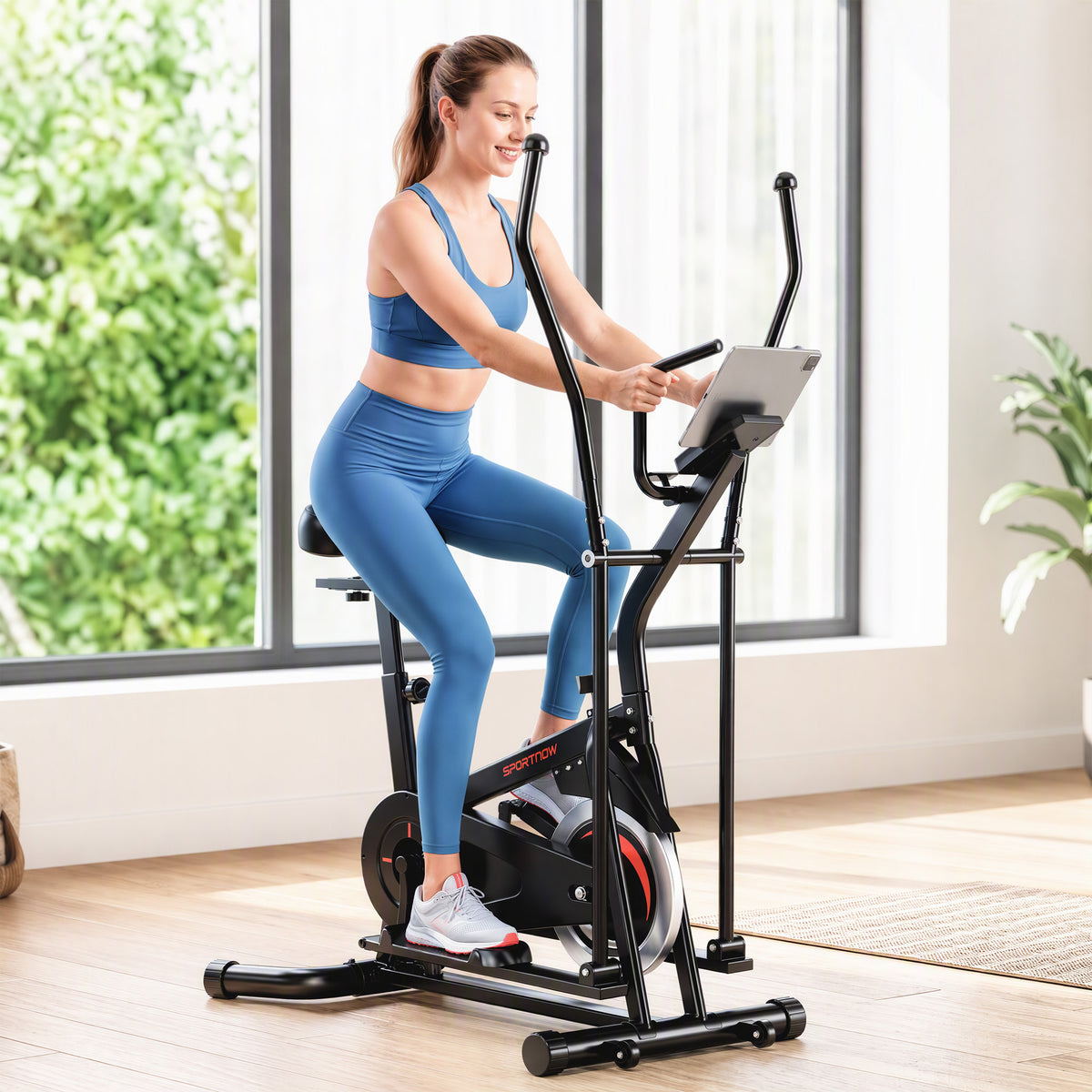 2-in-1 Cross Trainer and Exercise Bike with 6kg Flywheel and App Connectivity - Black