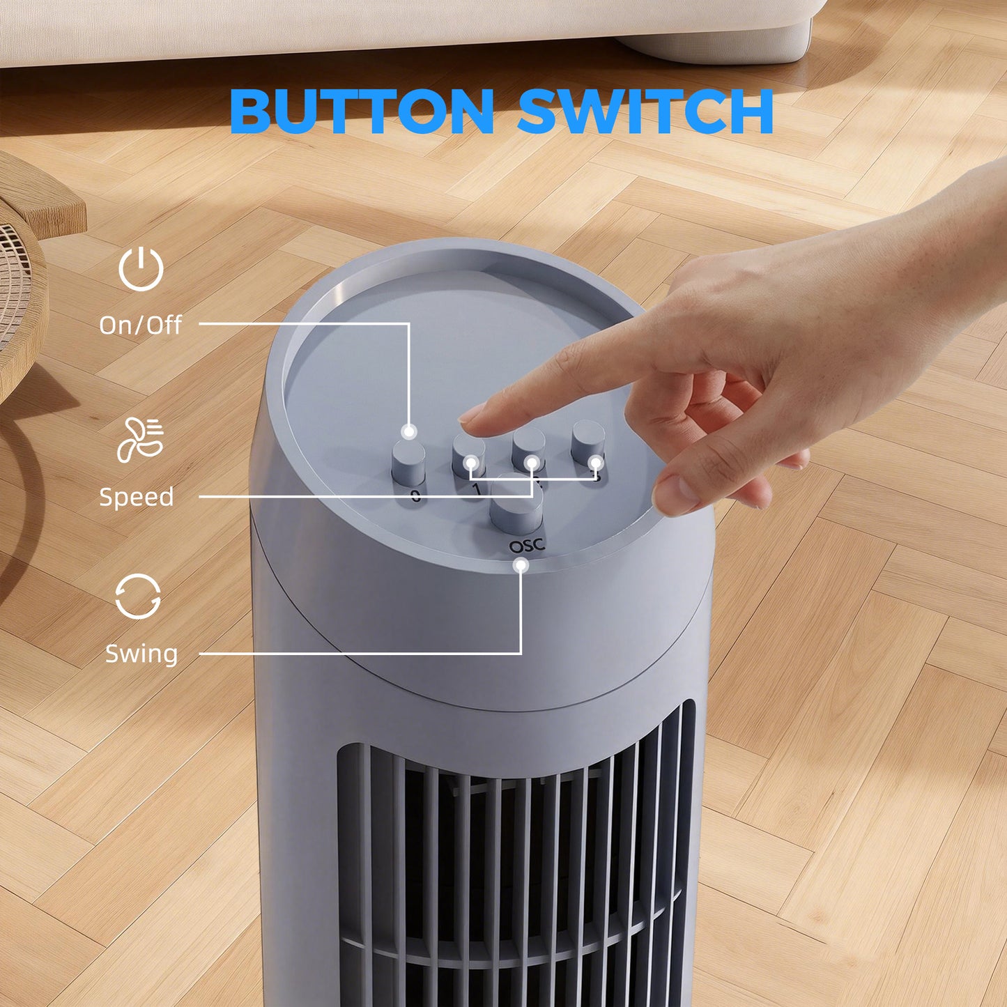 75cm Tower Fan Noise Reduction Wind 3-Level Cool ABS Indoor Grey