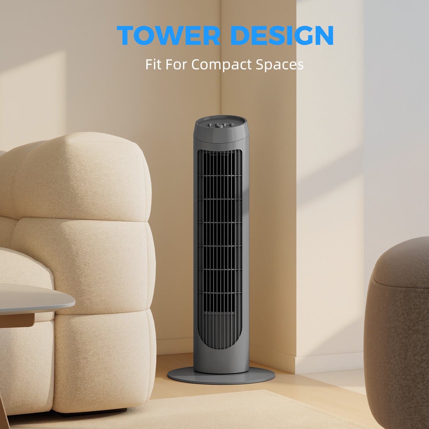 75cm Tower Fan Noise Reduction Wind 3-Level Cool ABS Indoor Grey