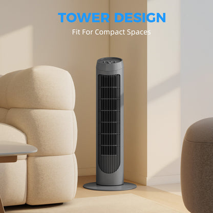 75cm Tower Fan Noise Reduction Wind 3-Level Cool ABS Indoor Grey