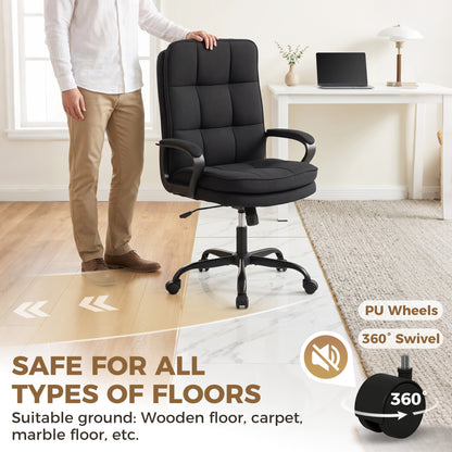 Executive Office Chair, Fabric Computer Desk Chair with Dual-Layer Padding, High Back, Silent Swivel Wheels, Armrest, Height Adjustable, Rocking Function for Home, Black