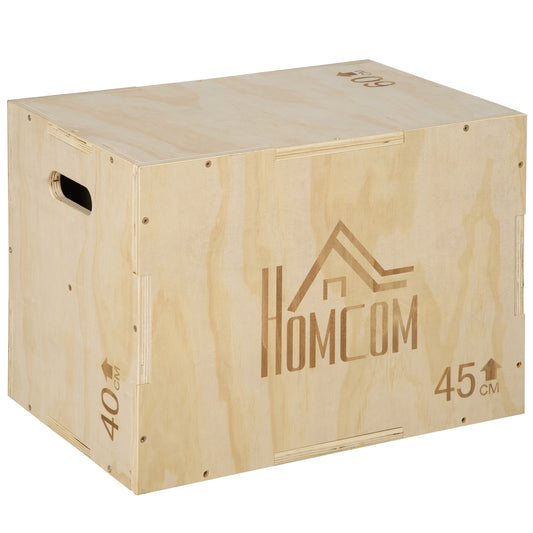 3-in-1 Wooden Plyo Box for Home Gym, Workout Training, Natural